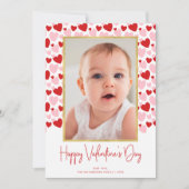 可愛いピンクの赤い斑点ハートバレンタインデーの写真 シーズンカード (正面)