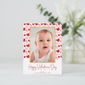 可愛いピンクの赤い斑点ハートバレンタインデーの写真 ポストカード (スタンド正面)