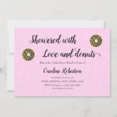 可愛いピンクの赤ちゃんシャワードーナツブランチ 招待状 (正面)