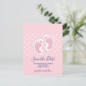 可愛いピンクの赤ちゃん女の子の足跡デートを保存 ポストカード (スタンド正面)