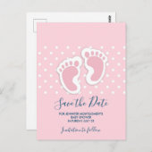 可愛いピンクの赤ちゃん女の子の足跡デートを保存 ポストカード (正面/裏面)