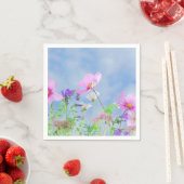 可愛いピンクの野の花の草原 スタンダードカクテルナプキン (インサイチュ)