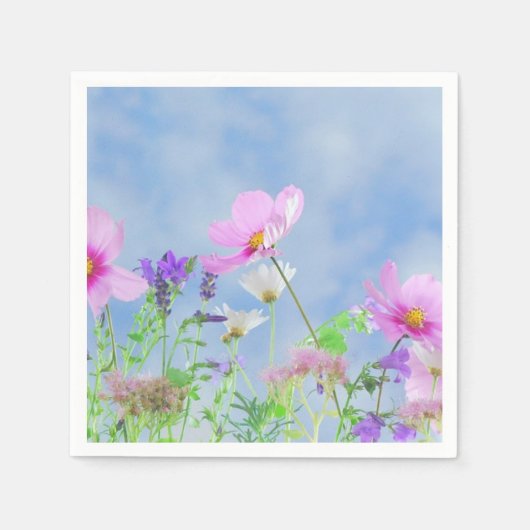 可愛いピンクの野の花の草原 スタンダードカクテルナプキン (正面)