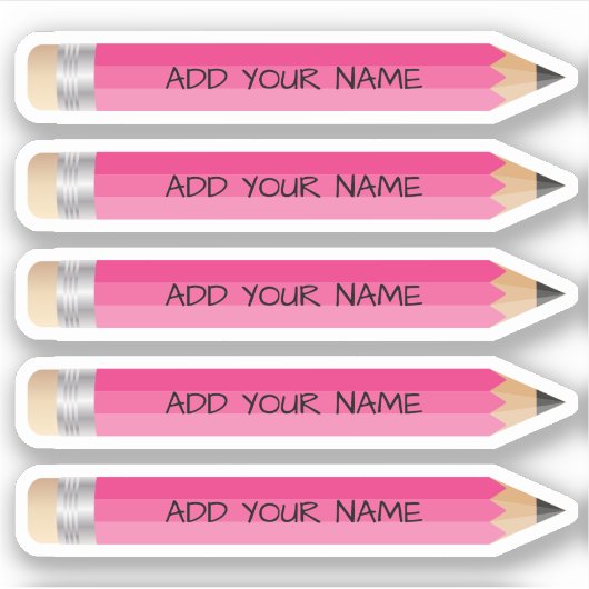 可愛いピンクの鉛筆の名前カスタム付けビニールシール シール (正面)