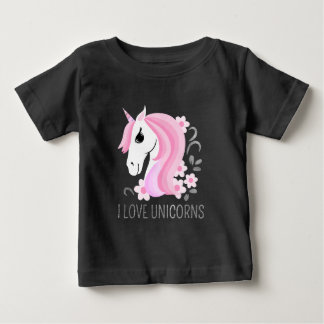 可愛いピンクの銀フェイク色の魔法のユニコーンカスタマイズ ベビーTシャツ