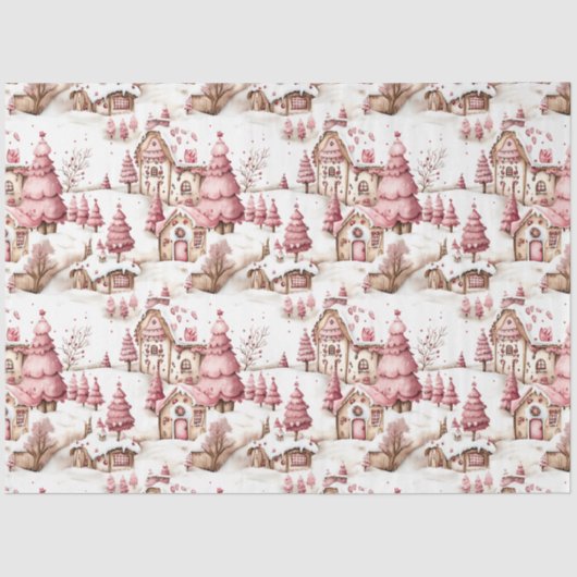 可愛いピンクの雪お洒落雪のクリスマスのデコパージュ 薄葉紙 (正面)