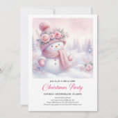 可愛いピンクの雪だるまの子供向けダウンロードクリスマス招待状 招待状 (正面)