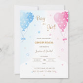 可愛いピンクの青い風船の男の子と女の子の性暴露 招待状 (正面)