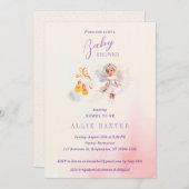 可愛いピンクの靴フェアリーほこり女の子ベビーシャワー 招待状 (正面/裏面)