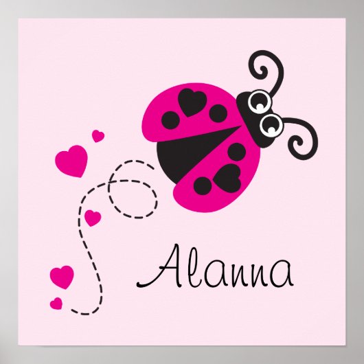 可愛いピンクの飛んでいるラディバグの子供たちがポスターに名付けた ポスター (正面)