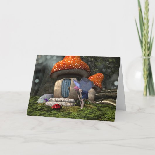 可愛いピンクの髪の妖精がレディバグに出会う カード (正面)