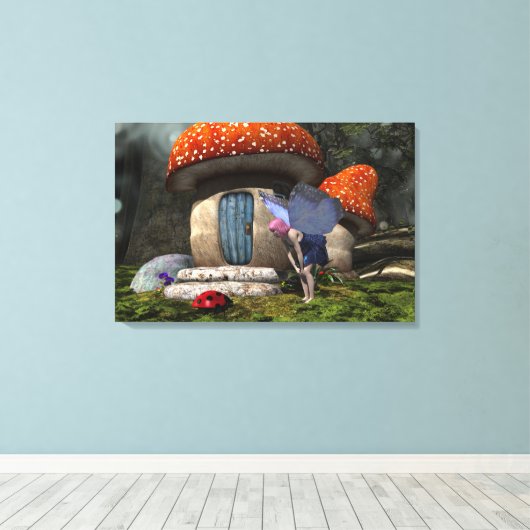 可愛いピンクの髪の妖精がレディバグに出会う キャンバスプリント (インサイチュ (ウッドフロア))