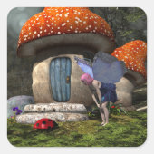 可愛いピンクの髪の妖精がレディバグに出会う スクエアシール (正面)