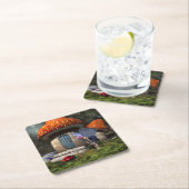 可愛いピンクの髪の妖精がレディバグに出会う スクエアペーパーコースター (インサイチュ)