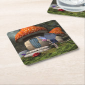 可愛いピンクの髪の妖精がレディバグに出会う スクエアペーパーコースター (アングル)