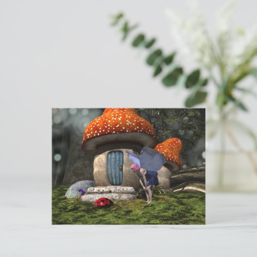 可愛いピンクの髪の妖精がレディバグに出会う ポストカード (スタンド正面)