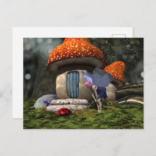 可愛いピンクの髪の妖精がレディバグに出会う ポストカード (正面/裏面)