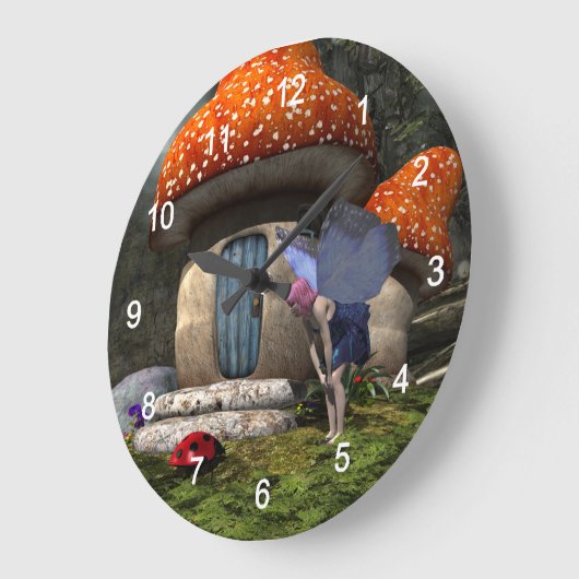 可愛いピンクの髪の妖精がレディバグに出会う ラージ壁時計 (傾斜)