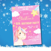 可愛いピンクの魔法モダンのユニコーンのスター8歳の誕生日 招待状