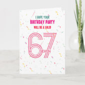 可愛いピンクの6 7カラフル コンフェティ 誕生日 カード (正面)