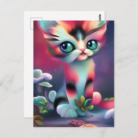 可愛いピンクのAIが生み出した猫 ポストカード (正面/裏面)