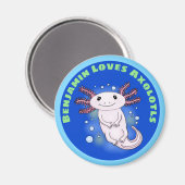 可愛いピンクのaxolotlと青い泡ペットの漫画 マグネット (正面/裏面)