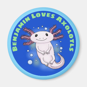 可愛いピンクのaxolotlと青い泡ペットの漫画 マグネット