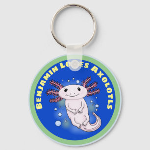 可愛いピンクのaxolotlの青い泡ペットの漫画 キーホルダー
