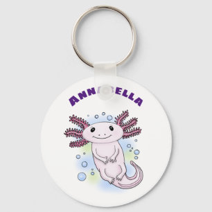 可愛いピンクのaxolotlの青い泡ペットの漫画 キーホルダー