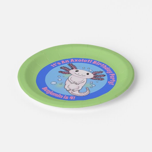 可愛いピンクのaxolotl青い泡ペット漫画 ペーパープレート (アングル)