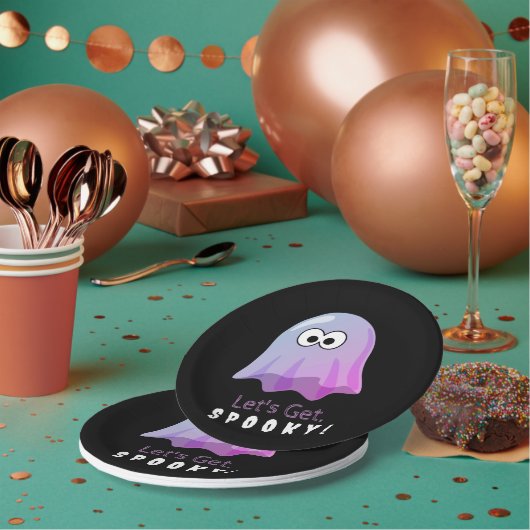 可愛いピンクのGoogle Eyes幽霊: 不気味 & お洒落 ペーパープレート (複数)