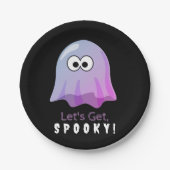 可愛いピンクのGoogle Eyes幽霊: 不気味 & お洒落 ペーパープレート (正面)