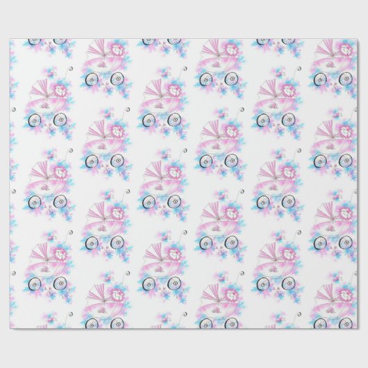 可愛いピンクアクアマウーブウォーターベビーインPram ラッピングペーパー (フラット)