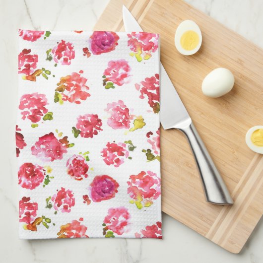可愛いピンクエレガントのヴィンテージバラパターン キッチンタオル (四つ折り)