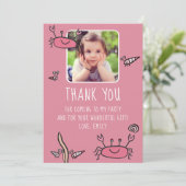 可愛いピンクカニ海獣フォト誕生日 サンキューカード (スタンド正面)