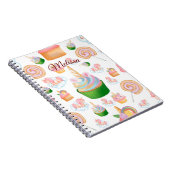 可愛いピンクガーリーの名前カップケーキユニコーンパターン ノートブック (右側)