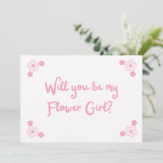 可愛いピンクガーリーの花パーソナライズされたの女の子の提案 カード (スタンド正面)