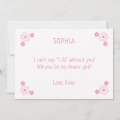 可愛いピンクガーリーの花パーソナライズされたの女の子の提案 カード (裏面)