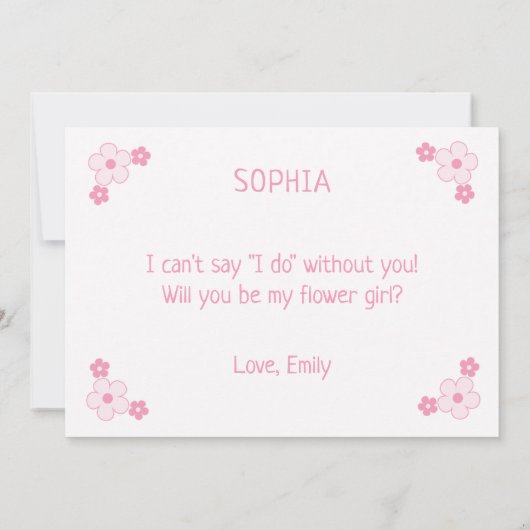 可愛いピンクガーリーの花パーソナライズされたの女の子の提案 カード (裏面)