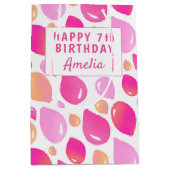 可愛いピンクガーリー色の風船柄ガールズ誕生日 ミディアムペーパーバッグ (正面)