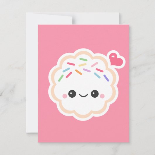 可愛いピンククッキーバースデーパーティ招待状 招待状 (正面)