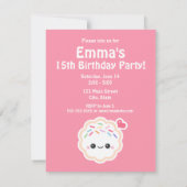 可愛いピンククッキーバースデーパーティ招待状 招待状 (裏面)