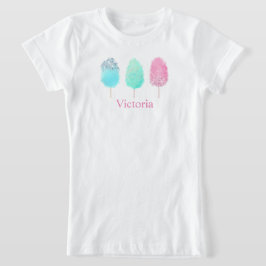 可愛いピンクグリッターコットンキャンディネーム水色 Tシャツ
