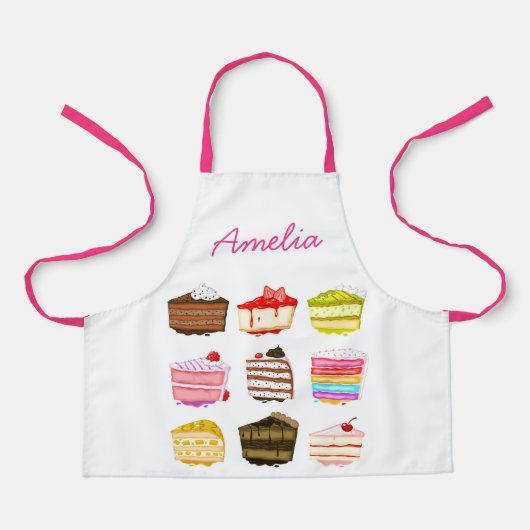 可愛いピンクケーキ柄の子供 エプロン (正面)