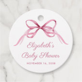 可愛いピンクコケット弓ベビーガールシャワーありがとう フェイバータグ (正面)