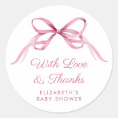 可愛いピンクコケット弓ベビーガールシャワーありがとう ラウンドシール (正面)
