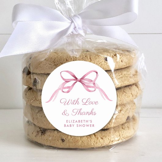 可愛いピンクコケット弓ベビーガールシャワーありがとう ラウンドシール