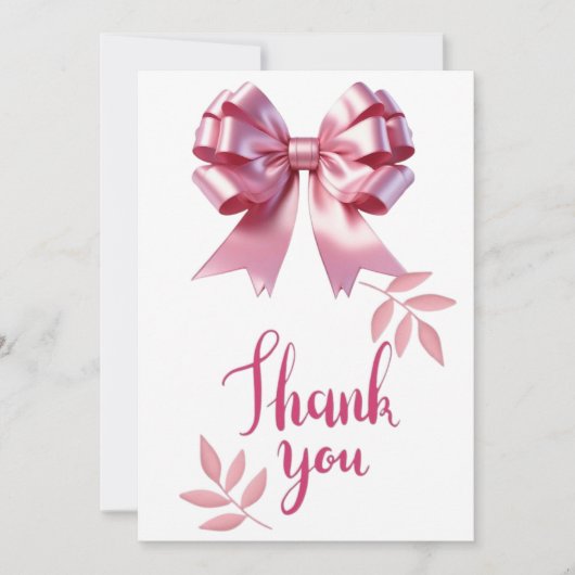 可愛いピンクコケット弓ベビーガールシャワーありがとう 招待状 (正面)