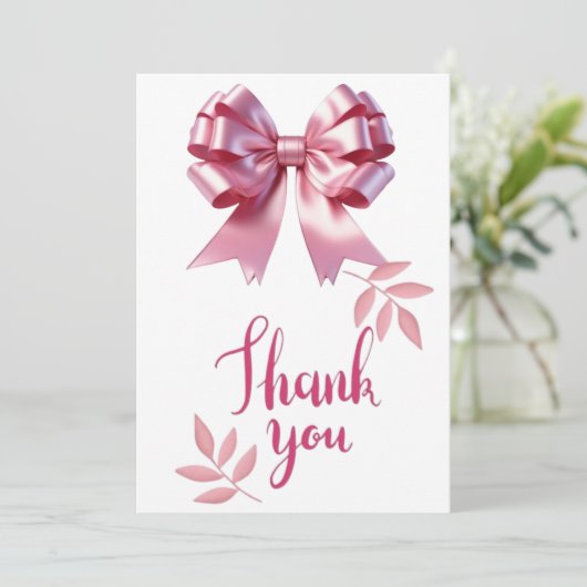可愛いピンクコケット弓ベビーガールシャワーありがとう 招待状 (スタンド正面)