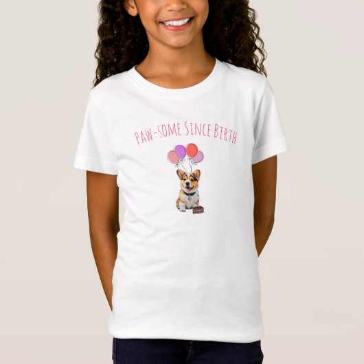 可愛いピンクコーギーの誕生日ガール Tシャツ (正面)
